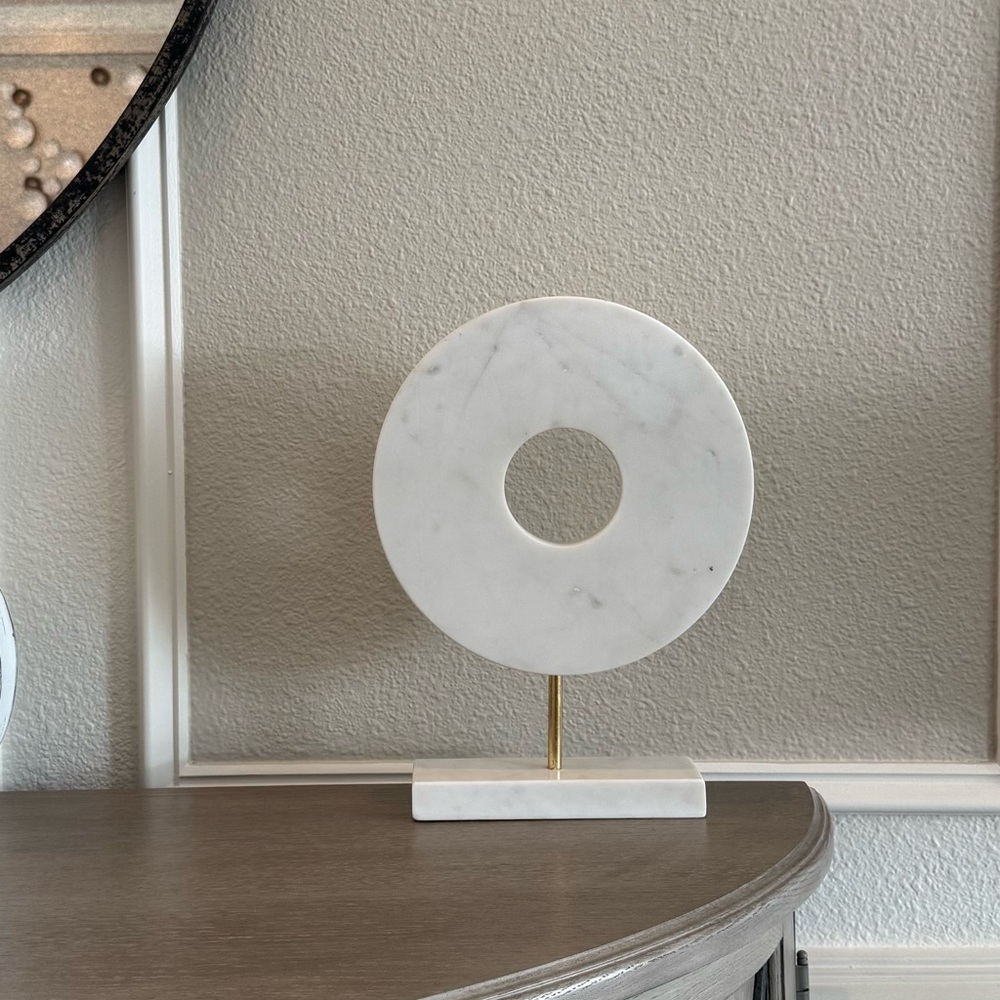 Elegant White Marble Circle Sculpture